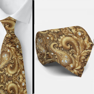 Weiße und goldene Paisley-Diamant-Krawatte im 3D-S Krawatte