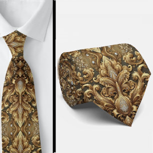 Weiße und goldene Paisley-Diamant-Krawatte im 3D-S Krawatte