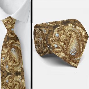 Weiße und goldene Paisley-Diamant-Krawatte im 3D-S Krawatte