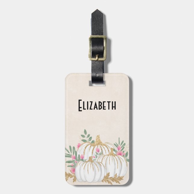 Weiße und goldene Pumpkins Wasserfarbe Gepäckanhänger (Vorderseite vertikal)