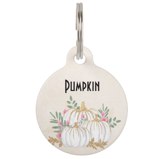 Weiße und goldene Pumpkins Wasserfarbe Haustiermarke (Vorderseite)