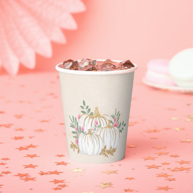 Weiße und goldene Pumpkins Wasserfarbe Pappbecher (Insitu)