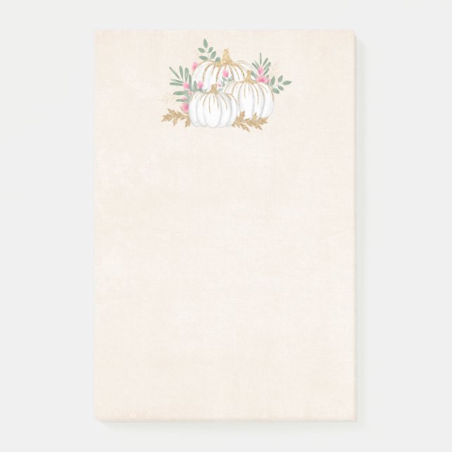 Weiße und goldene Pumpkins Wasserfarbe Post-it Klebezettel (Vorderseite)