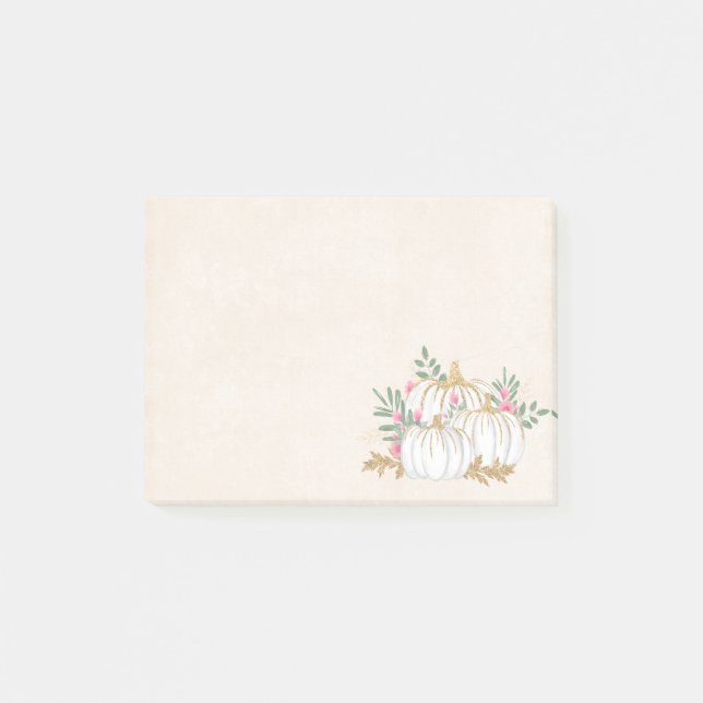 Weiße und goldene Pumpkins Wasserfarbe Post-it Klebezettel (Vorderseite)