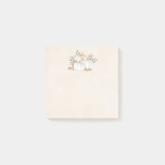 Weiße und goldene Pumpkins Wasserfarbe Post-it Klebezettel (Vorderseite)