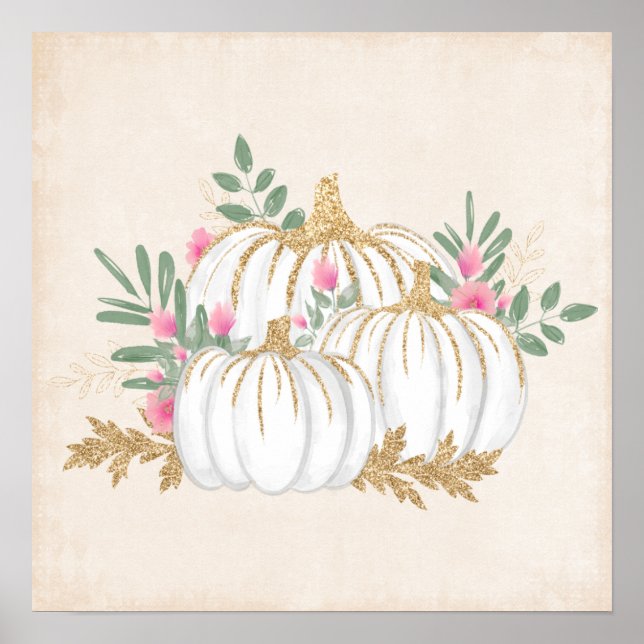Weiße und goldene Pumpkins Wasserfarbe Poster (Vorne)