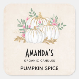 Weiße und goldene Pumpkins Wasserfarbenkerne Quadratischer Aufkleber