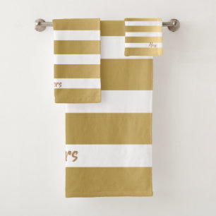 Weiße und goldene Streifen Modernes Design Badhandtuch Set
