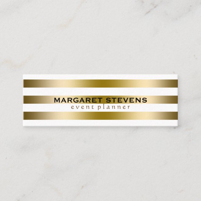 Weiße und goldene Streifen Modernes Design Mini Visitenkarte (Vorderseite)