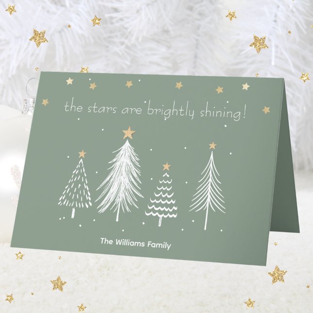 Weiße und goldene Weihnachten mit Familienname Grü (White and Gold Christmas with Family Name Green Holiday Card)