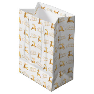 Weiße und goldene Weihnachtsrenneer Mittlere Geschenktüte