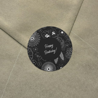 Weiße und graue Blume Elegantes Muster der Kontur Runder Aufkleber