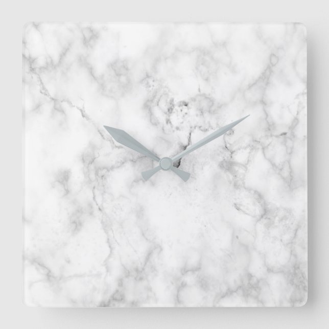 Weiße und graue Imitate mit Marmorstruktur Quadratische Wanduhr (Vorderseite)