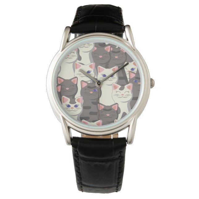 Weiße und graue Katzen Armbanduhr (Vorderseite)