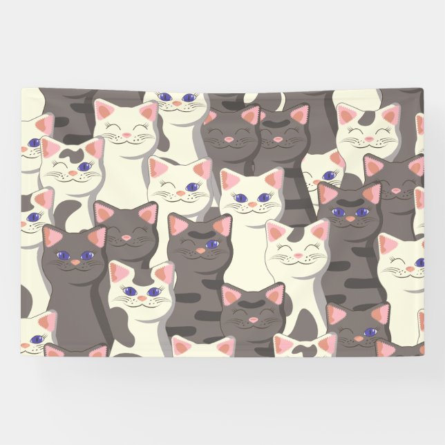 Weiße und graue Katzen Banner (Horizontal)