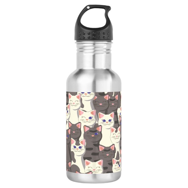 Weiße und graue Katzen Edelstahlflasche (Vorderseite)
