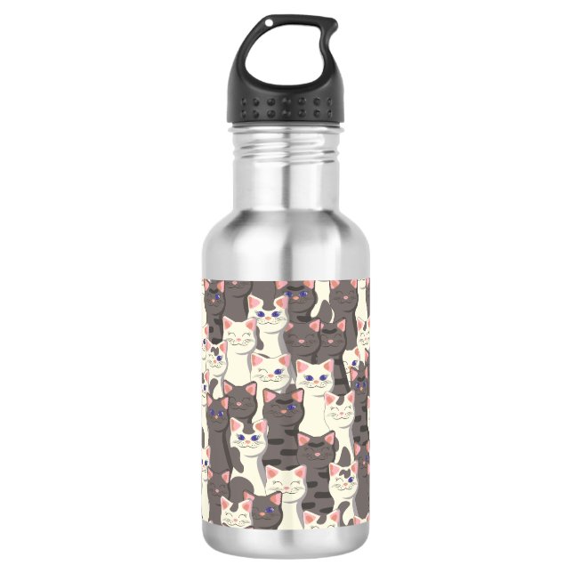 Weiße und graue Katzen Edelstahlflasche (Vorderseite)