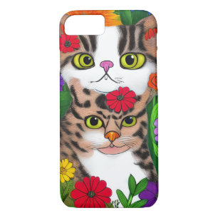 Weiße und graue Katzen   Farbige Blume Case-Mate iPhone Hülle