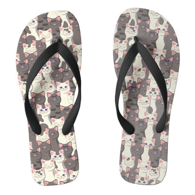 Weiße und graue Katzen Flip Flops (Fußbett)