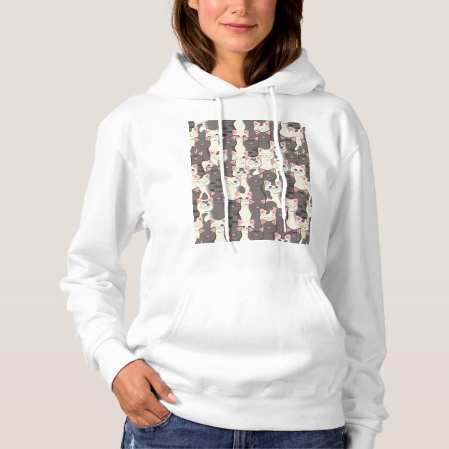 Weiße und graue Katzen Hoodie (Vorderseite)