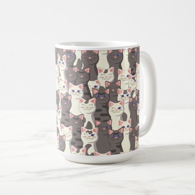 Weiße und graue Katzen Kaffeetasse (VorderseiteRechts)