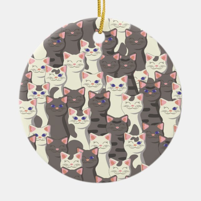 Weiße und graue Katzen Keramik Ornament (Vorne)