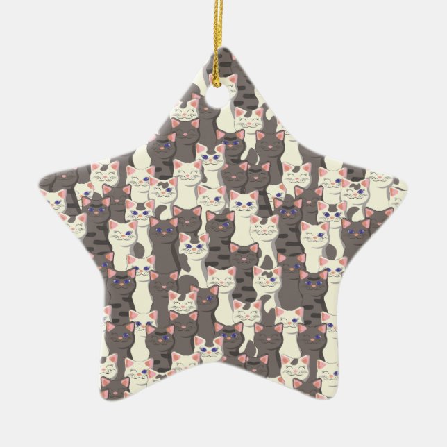 Weiße und graue Katzen Keramik Ornament (Vorne)