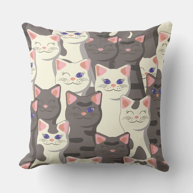 Weiße und graue Katzen Kissen (Vorderseite)