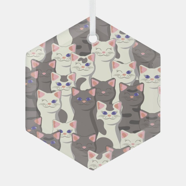 Weiße und graue Katzen Ornament Aus Glas (Vorderseite)