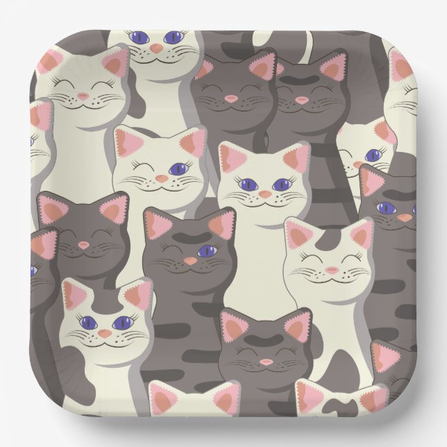 Weiße und graue Katzen Pappteller (Vorderseite)