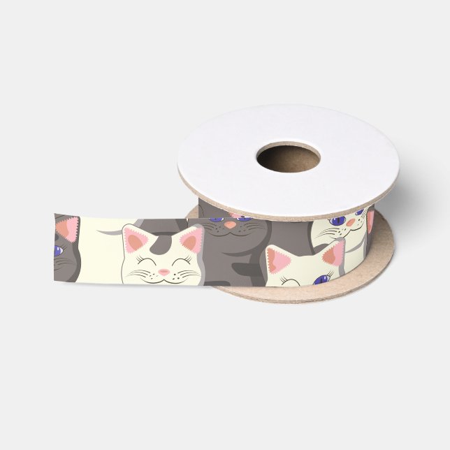 Weiße und graue Katzen Satinband (Spule)