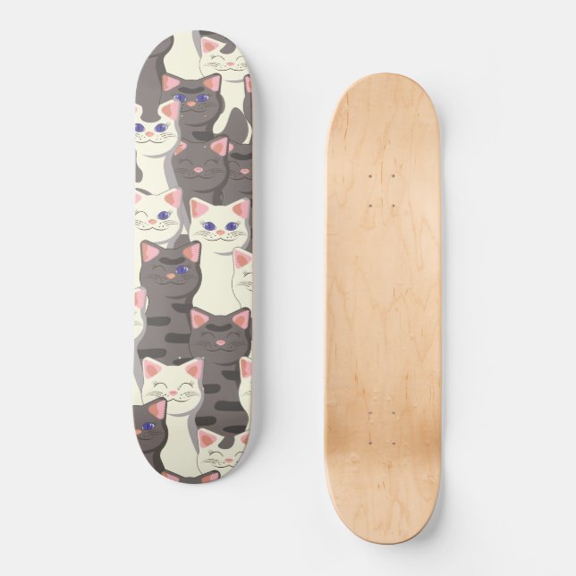 Weiße und graue Katzen Skateboard (Vorderseite)