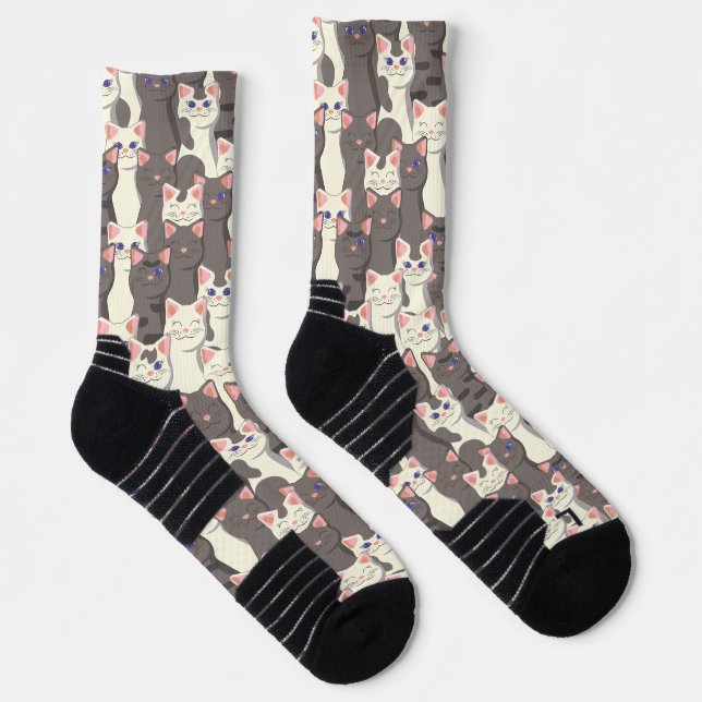 Weiße und graue Katzen Socken (Rechts)
