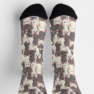 Weiße und graue Katzen Socken