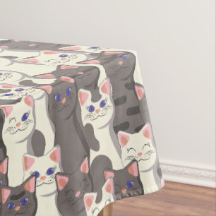 Weiße und graue Katzen Tischdecke