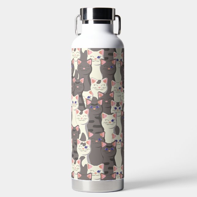Weiße und graue Katzen Trinkflasche (Vorderseite)