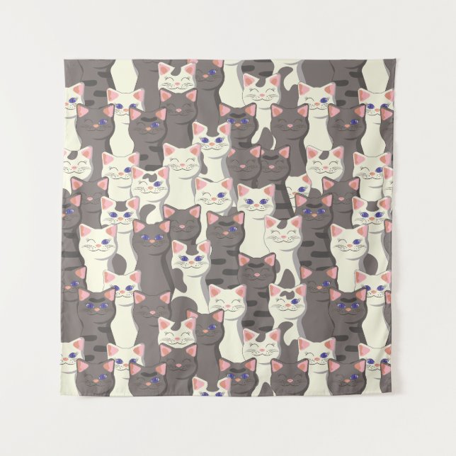 Weiße und graue Katzen Wandteppich (Vorderseite)