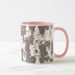 Weiße und graue Katzenmuster Tasse