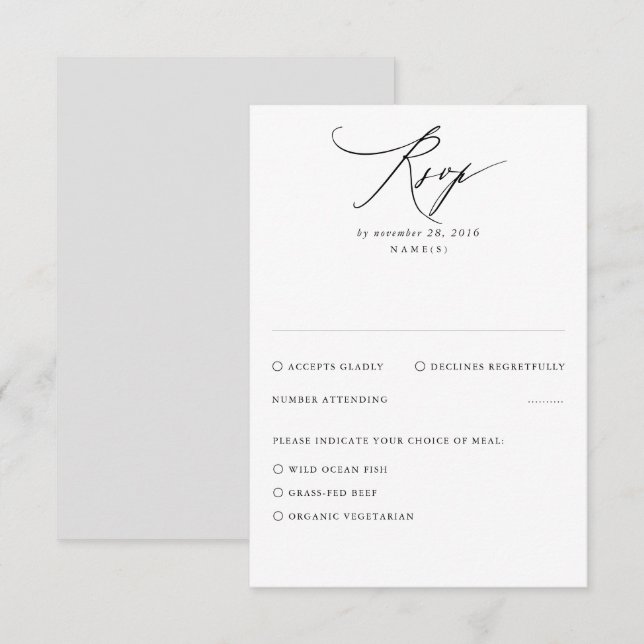 Weiße und graue moderne Minimal-Hochzeitskarte RSVP Karte (Vorne/Hinten)