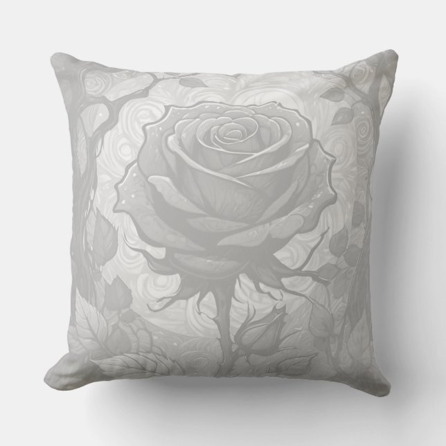 Weiße und graue Rose 3 Kissen (Vorderseite)