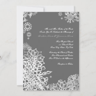 Weiße und graue Schneeflocken Einladung Hochzeit 3