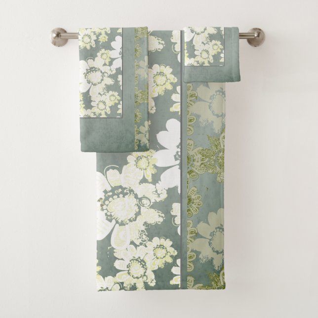 Weiße und graue Spitzen-Badehandtücher Badhandtuch Set (Insitu)