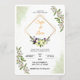 Weiße und grüne florale Aquarell-Hochzeitseinladun Einladung