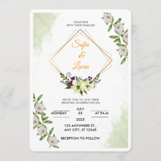 Weiße und grüne florale Aquarell-Hochzeitseinladun Einladung
