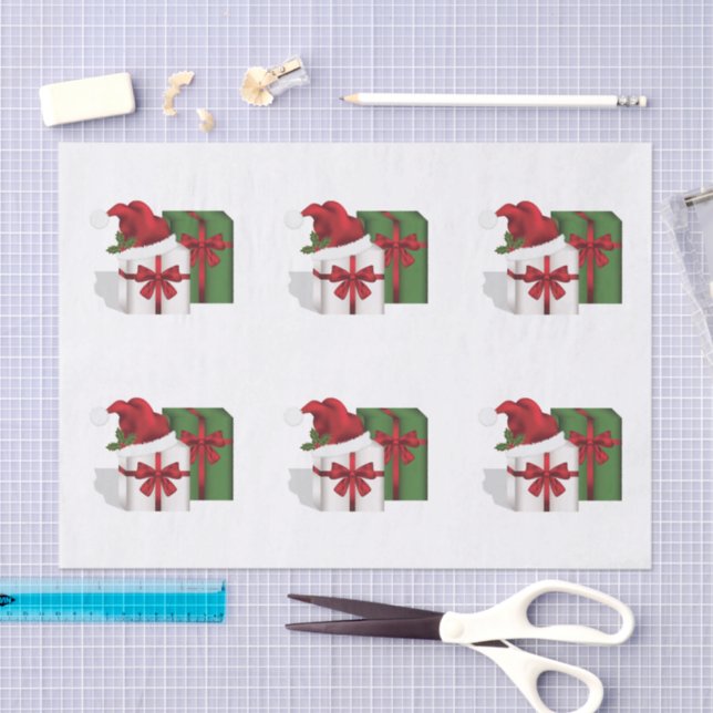 Weiße und grüne Geschenkboxen mit Weihnachtsmannmü Seidenpapier (Handwerk)