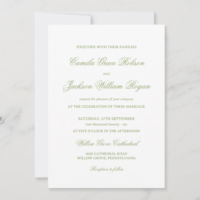 Weiße und grüne Hochzeit Einladung (Vorderseite)