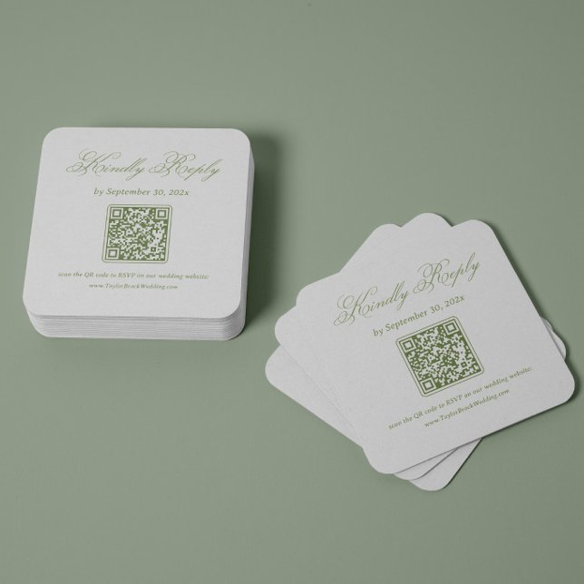 Weiße und grüne Hochzeits-RSVP-Qr-Code Begleitkarte (Von Creator hochgeladen)