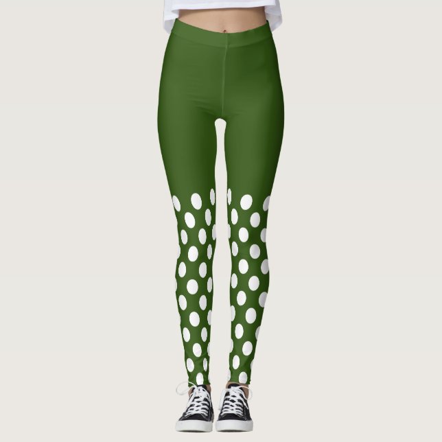 Weiße und grüne Polka-Punkte Leggings (Vorderseite)