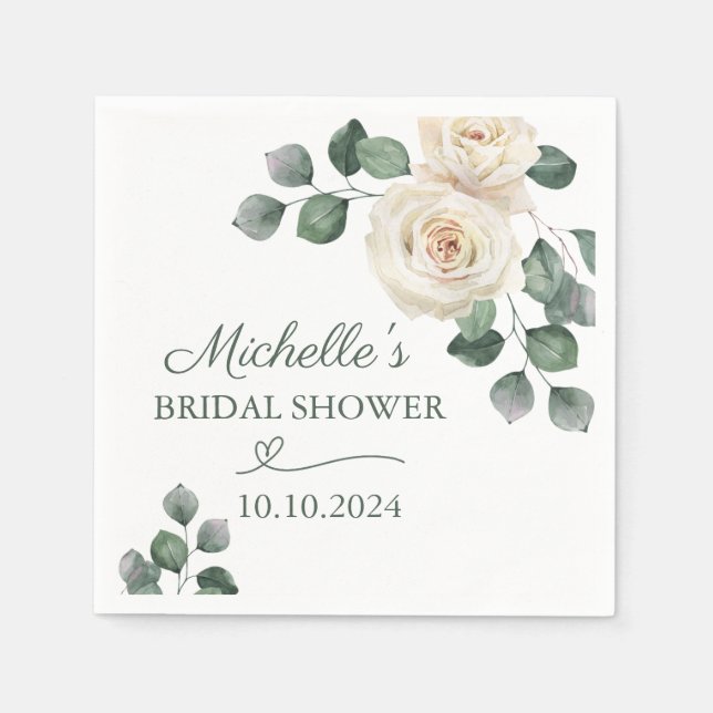 Weiße und grüne Rose Serviette (Vorderseite)