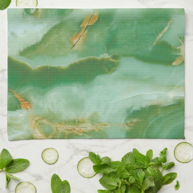 Weiße und grüne Steinstruktur Geschirrtuch (Gefaltet)